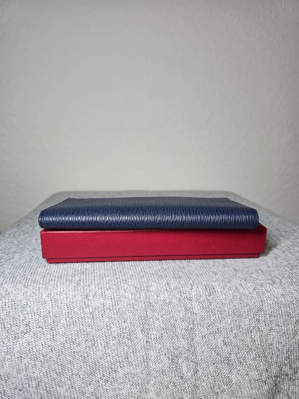 Salvatore Ferragamo Navy Textured Leather Long Card Holder with Silver Logo